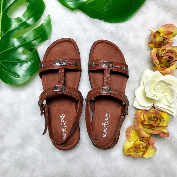 Minnetonka Shoes - Minnetonka Brown Leather Strap Sandals Size - 7